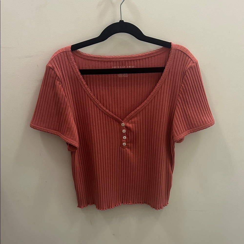 American Eagle Outfitters Ribbed Coral Crop Top